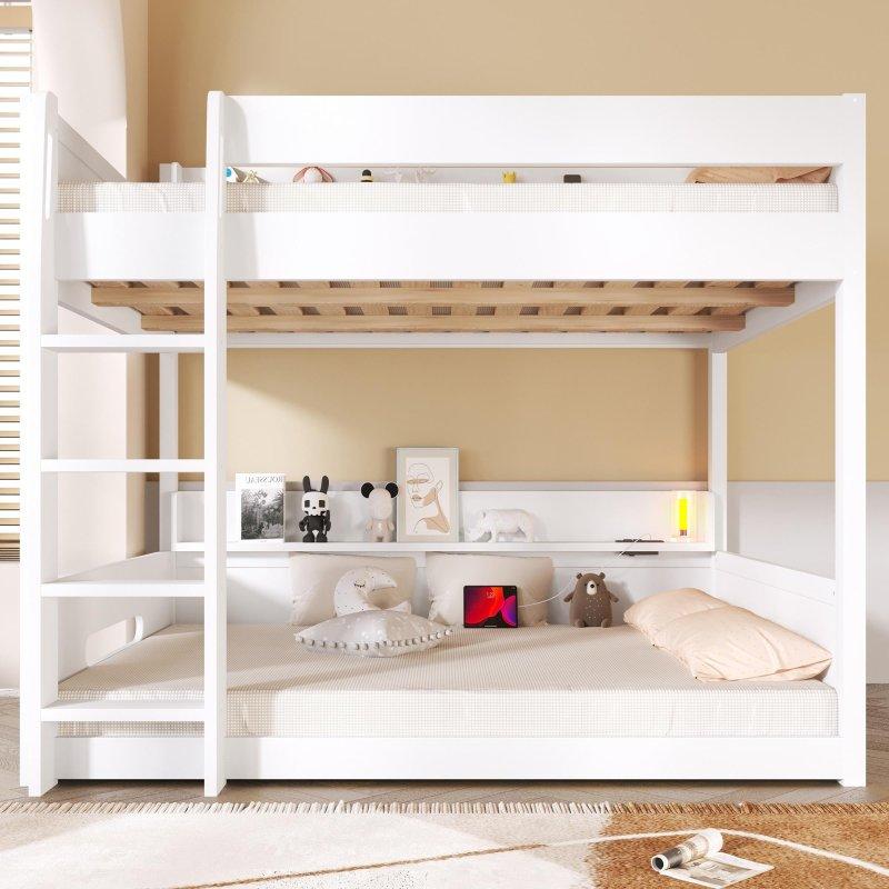 Masif Çam Ağacı ve MDF Raflı ve USB Portlu Queen Boy Ranza - 166 cm - 251215