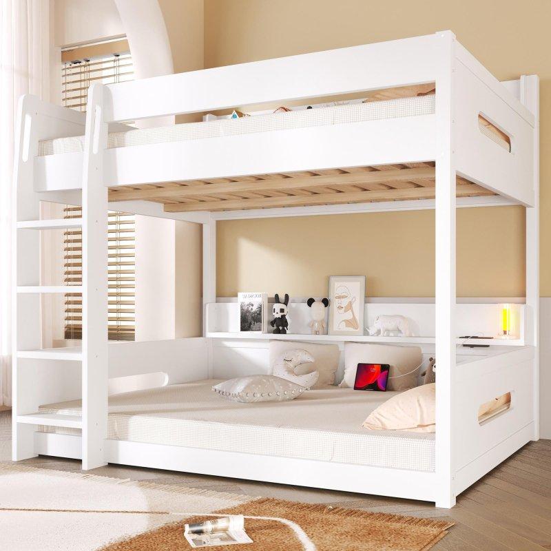 Masif Çam Ağacı ve MDF Raflı ve USB Portlu Queen Boy Ranza - 166 cm - 251215