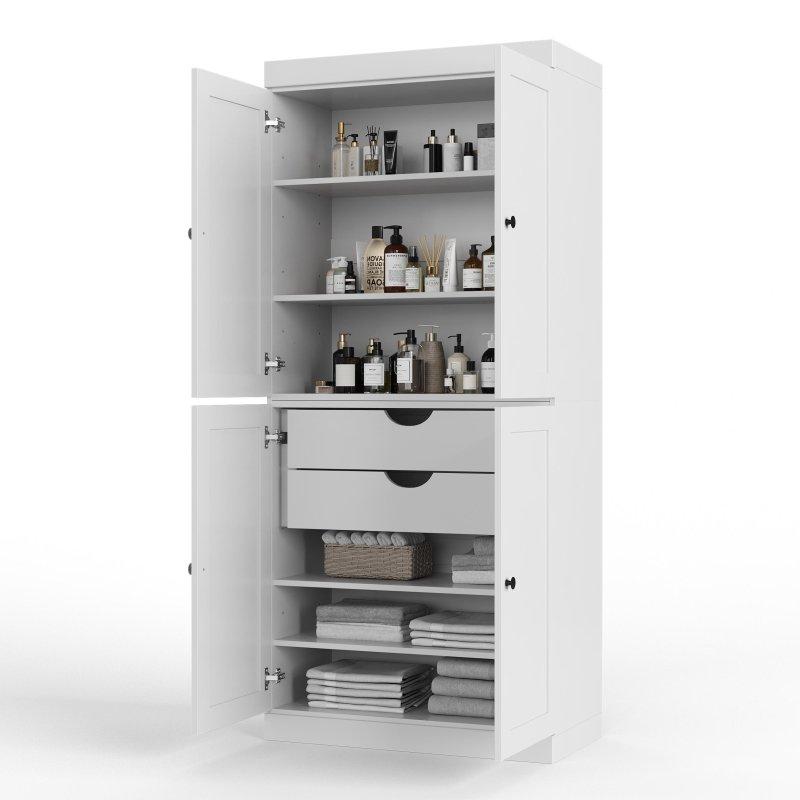 Masif Çam Ahşap 2 Çekmeceli Ayarlanabilir Raflı Shaker Kapaklı Çok Amaçlı Banyo Dolabı - 82x182 cm - 334350