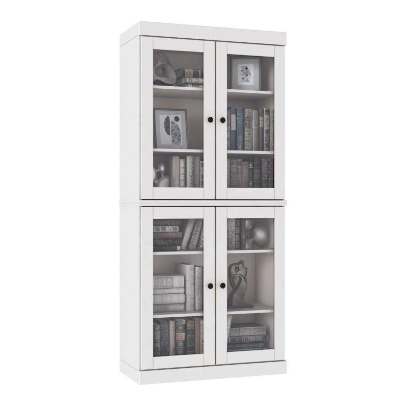 Masif Çam Ahşap Ayarlanabilir Raflı Modüler Cam Kapaklı Kitaplık - 82x182 cm - 239436