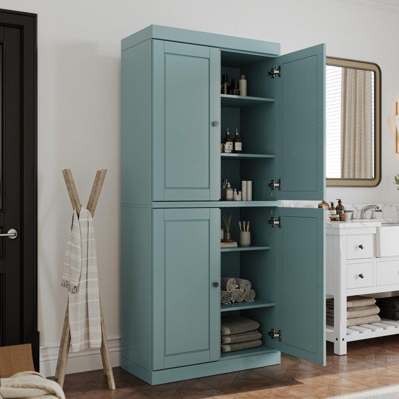 Masif Çam Ahşap Ayarlanabilir Raflı Modüler Çok Amaçlı Banyo Dolabı - 82x182 cm - 334419
