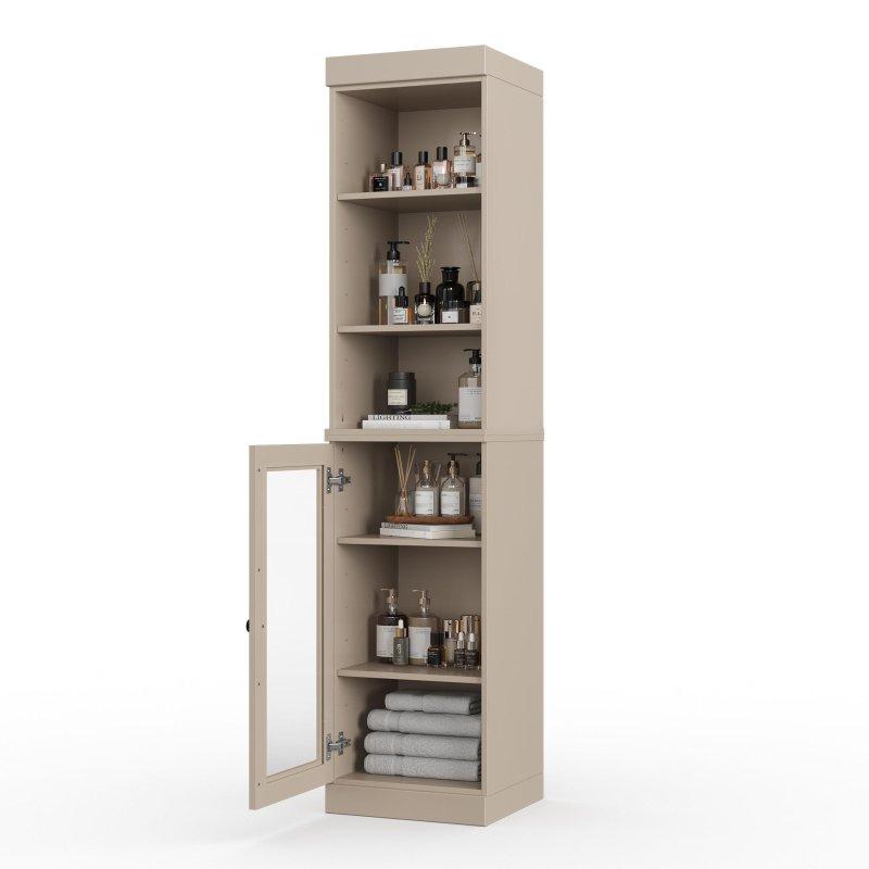 Masif Çam Ahşap Cam Kapaklı Çok Amaçlı Banyo Dolabı - 42x182 cm - 334464