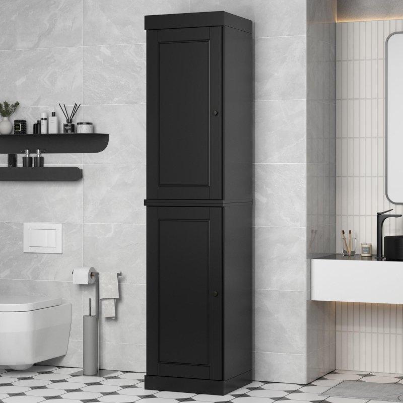 Masif Çam Ahşap Dar Uzun Yükseltilmiş Panel Kapaklı Çok Amaçlı Banyo Dolabı - 42x182 cm - 334427