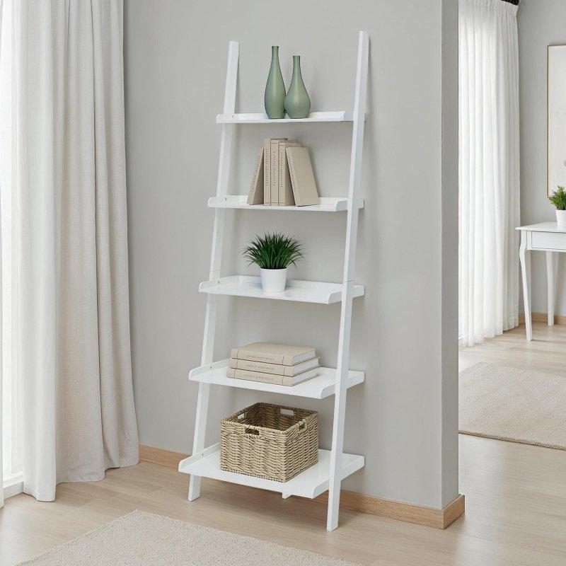 Masif Çam ve MDF 5 Raflı Merdiven Tipi Kitaplık - 64x41x185 cm - 320650