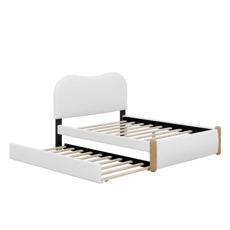 Masif Çam ve MDF Bukle Kumaş Döşemeli Yavru Yataklı Karyola - 150x203 cm - 329077