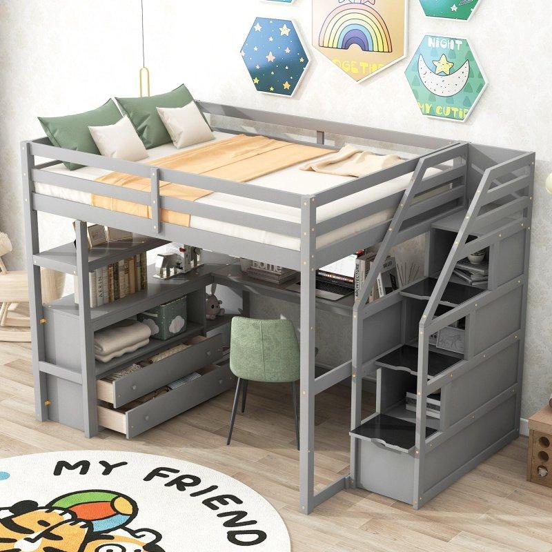 Masif Çam ve MDF Çalışma Masalı Depolamalı Merdivenli ve Çekmeceli Ranza - 249560