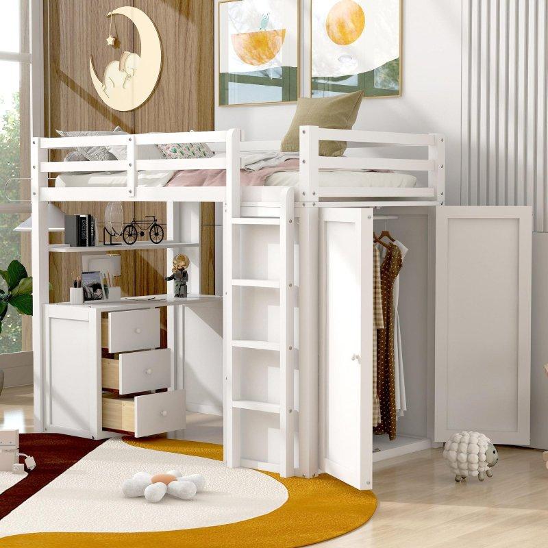 Masif Çam ve MDF Çalışma Masalı Dolaplı Çekmeceli Ranza - 249639