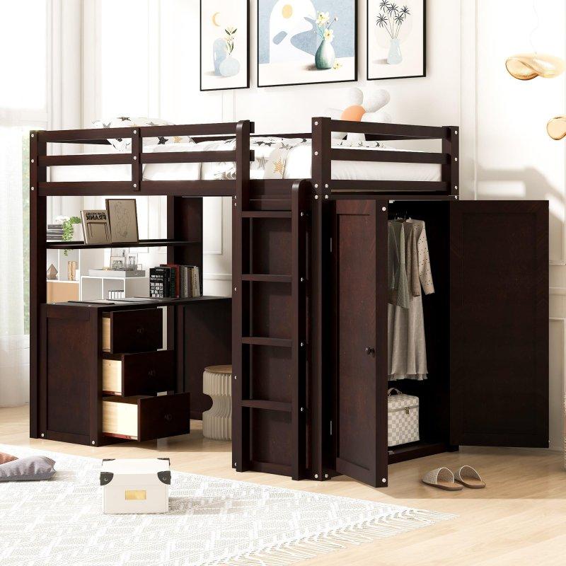 Masif Çam ve MDF Çalışma Masalı Dolaplı Çekmeceli Ranza - 249639