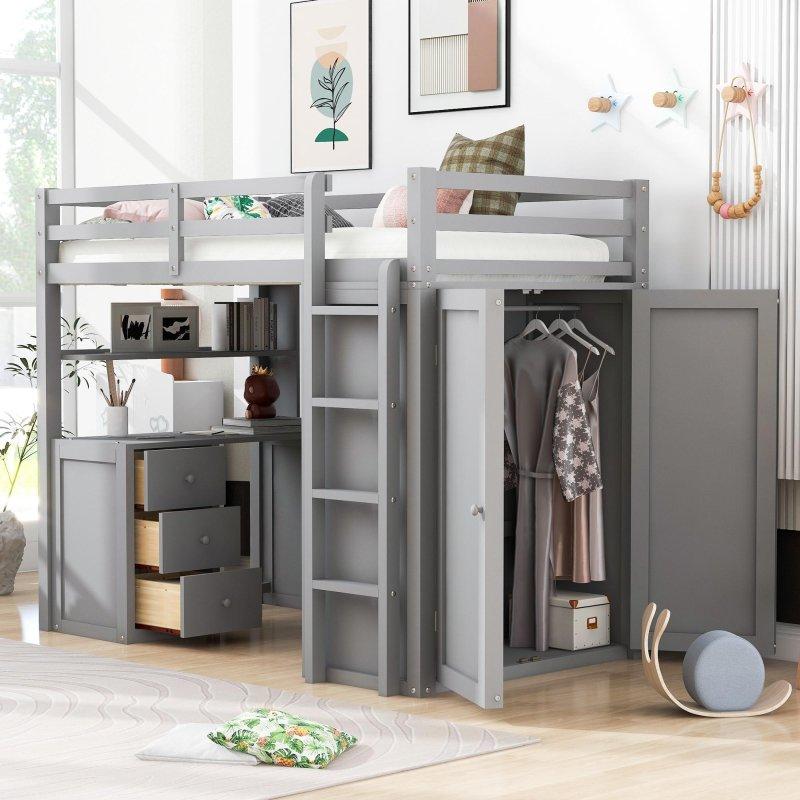 Masif Çam ve MDF Çalışma Masalı Dolaplı Çekmeceli Ranza - 249639