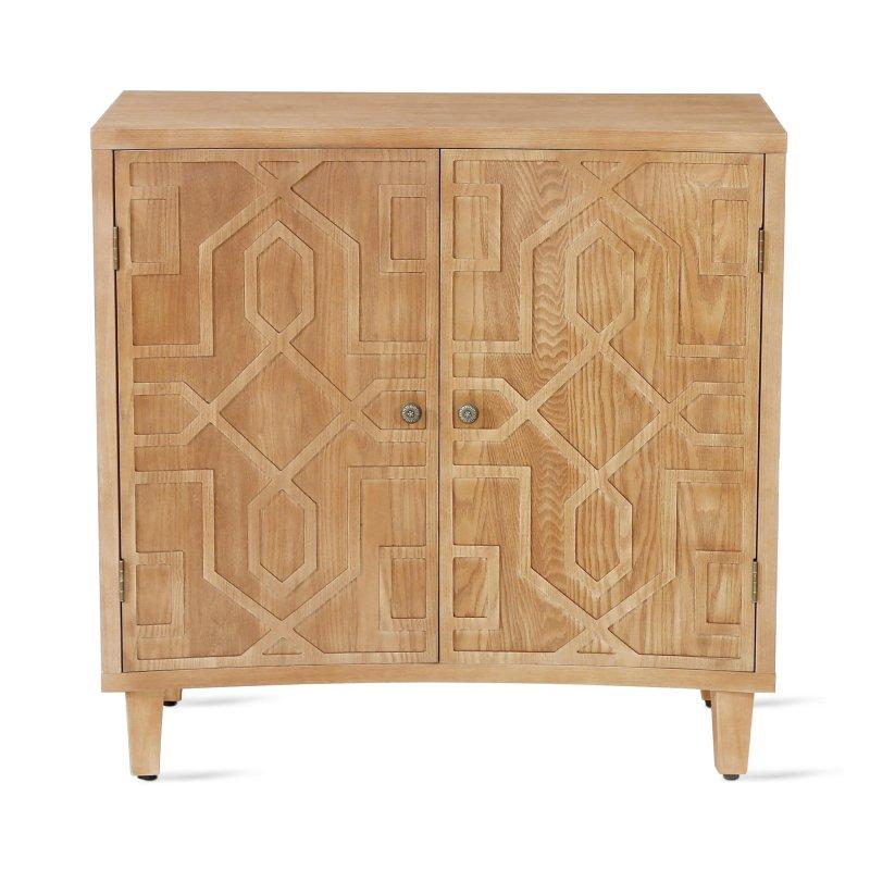 Masif Çam ve MDF Geometrik Desenli Ayarlanabilir Raflı İki Kapaklı Bohem Konsol - 82 cm - 325422