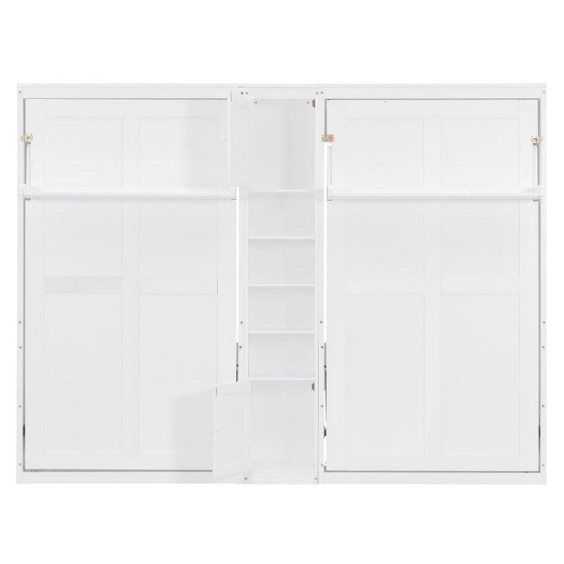 Masif Çam ve MDF İkili Tek Kişilik Dahili Dolaplı ve Raflı Duvar Yatağı - 278x203x212 cm - 261759