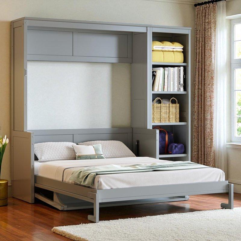 Masif Çam ve MDF Katlanır Masalı ve Kitaplıklı Duvar Yatağı - 266022