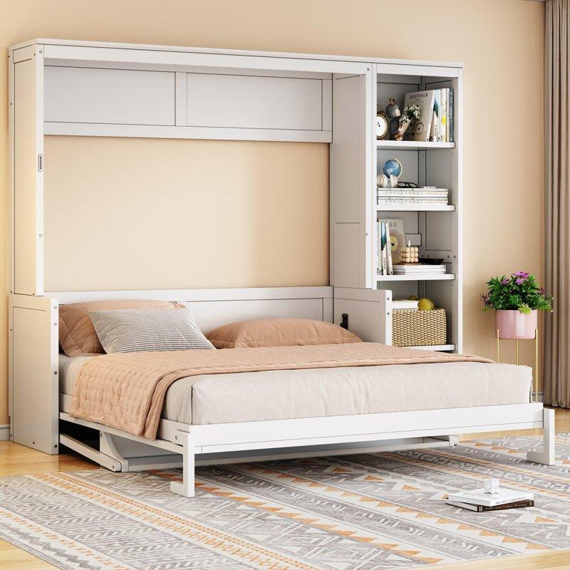 Masif Çam ve MDF Masalı Raflı Duvar Yatağı - Queen Size - 265132