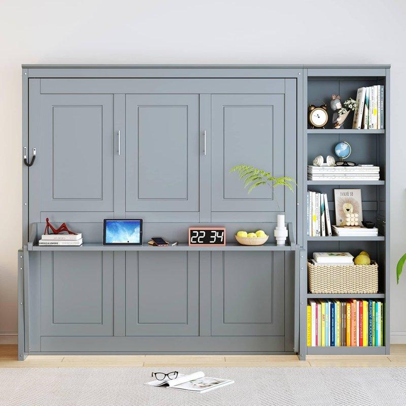 Masif Çam ve MDF Masalı Raflı Duvar Yatağı - Queen Size - 265132
