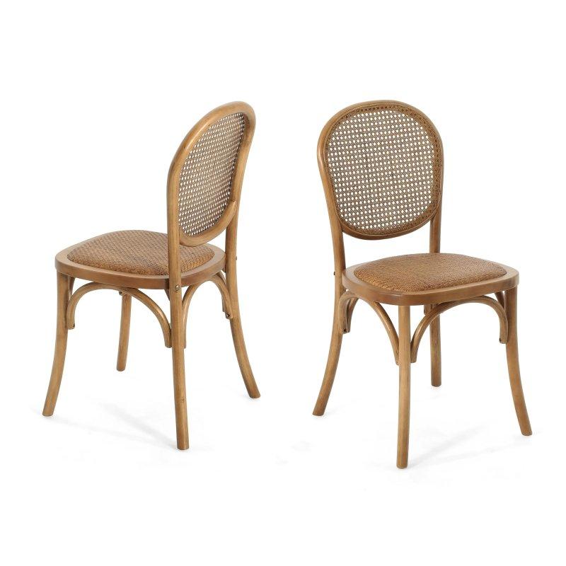 Masif Huş Ağacı Kavisli Vintage Tasarım Rattan Sandalye 2li Set - 252497