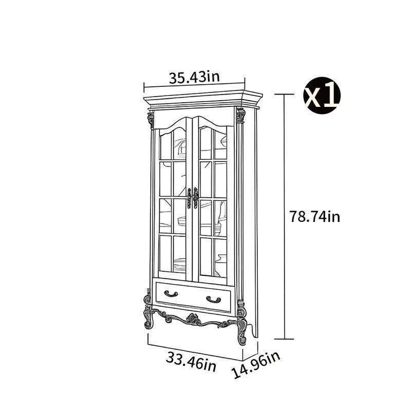 Masif Kauçuk Ağacı Çekmeceli Cam Kapaklı Kitaplık - 90x38x200 cm - 238299