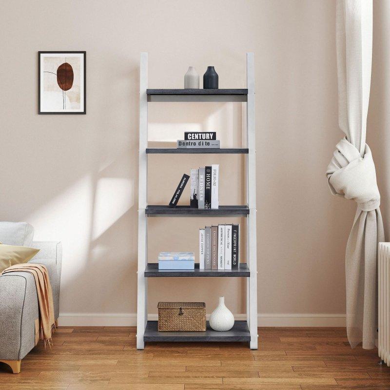 Masif Kauçuk Ağacı Gövdeli ve MDF Raflı 5 Kademeli Merdiven Kitaplık - 313732