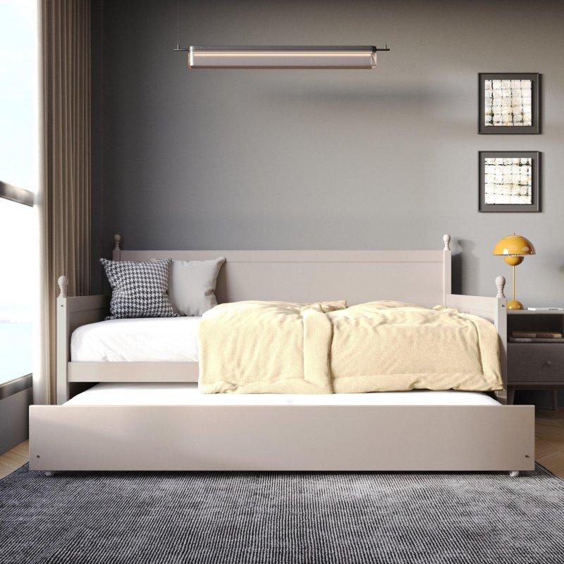 Masif Kauçuk Ağacı Yavru Yataklı Yüksek Sırtlı Daybed Karyola - 108x207x110 cm - 330470