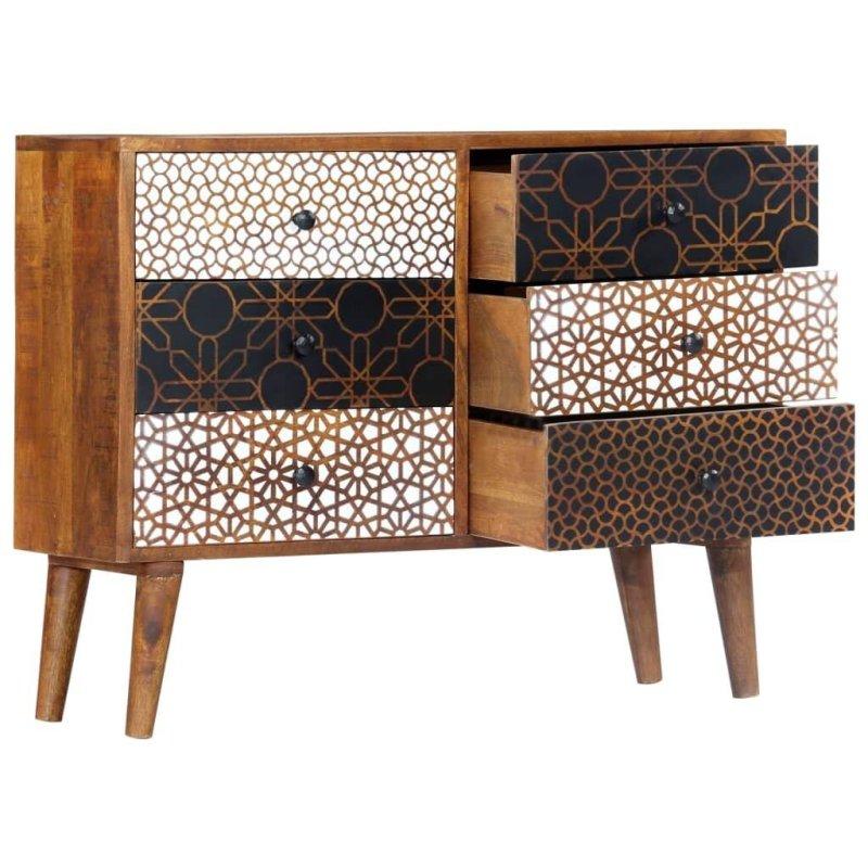 Masif Mango Ağacı 6 Çekmeceli Desenli Bohem Konsol - 90x30x71 cm - 325198