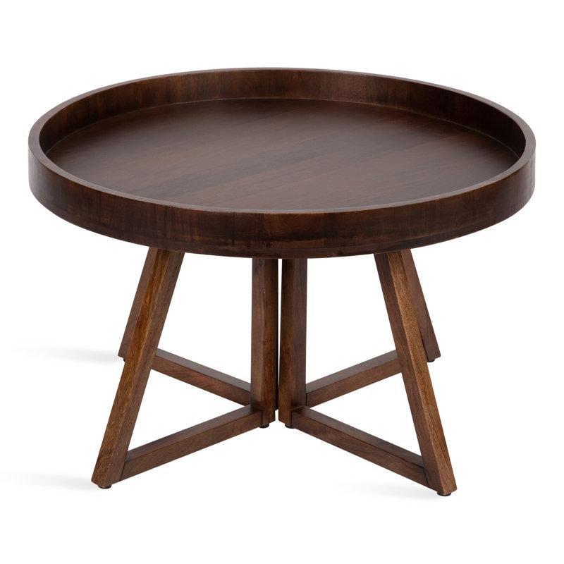 Masif Mango Ağacı Dört Ayaklı Yuvarlak Orta Sehpa - 77x46 cm - 245984