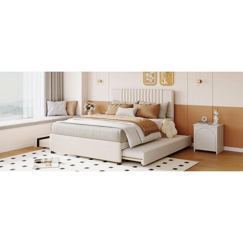 Masif MDF ve Kontrplak 2 Çekmeceli Klasik Başlıklı Yavru Yataklı Karyola - 145x203 cm - 328546