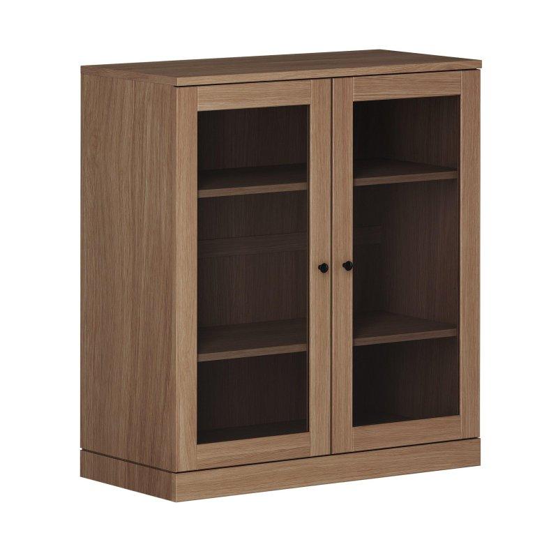 Masif Meşe Ahşap 3 Raflı Modüler Cam Kapaklı Kitaplık - 82 cm - 239479