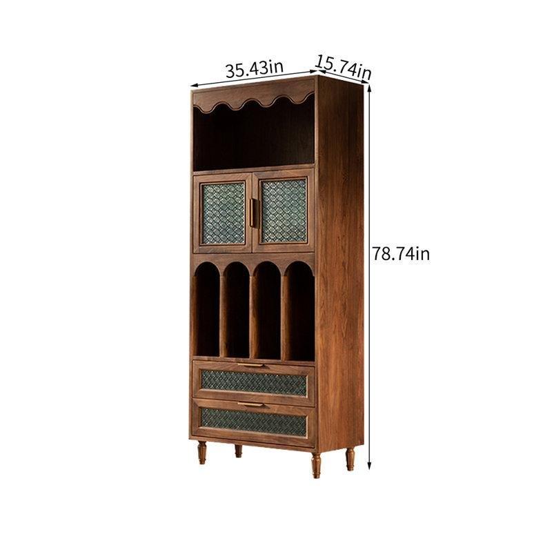 Masif Siyah Ceviz Retro Tasarım Çekmeceli Cam Kapaklı Kitaplık - 200x90x40 cm - 238362