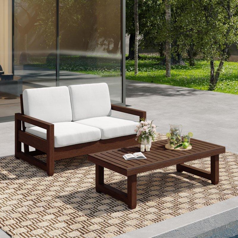 Masif Tik Ağacı Minderli 2 Parça Bahçe Takımı - 130 cm - 269833