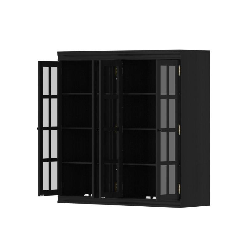 Masif ve Endüstriyel Ahşap Birleştirilebilir Dört Raflı Cam Kapaklı Kitaplık - 120x120 cm - 238706