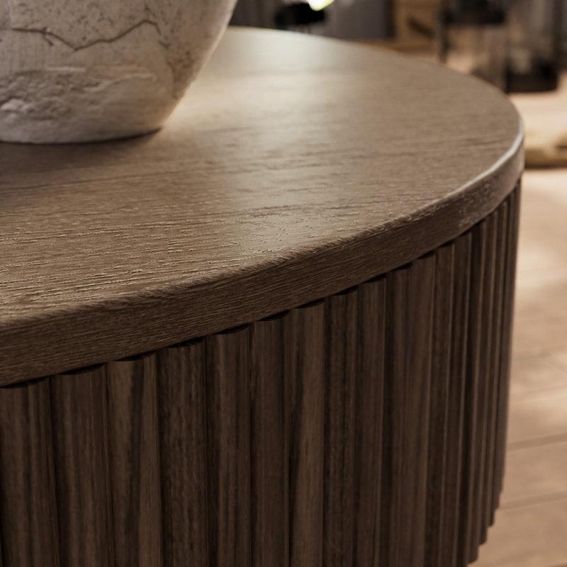 Masif ve MDF Ahşap El Yapımı Yivli Tasarım Yuvarlak Orta Sehpa - 89 cm - 246068