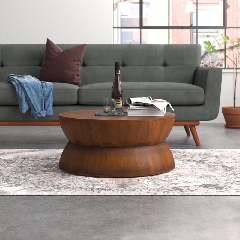 Masif ve MDF Ahşap Kum Saati Tasarım Yuvarlak Orta Sehpa - 74 cm - 246043