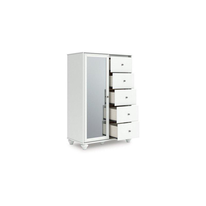 Mat Beyaz MDF Aynalı 5 Çekmeceli Kristal Kulplu Şifonyer - 94 cm - 299171