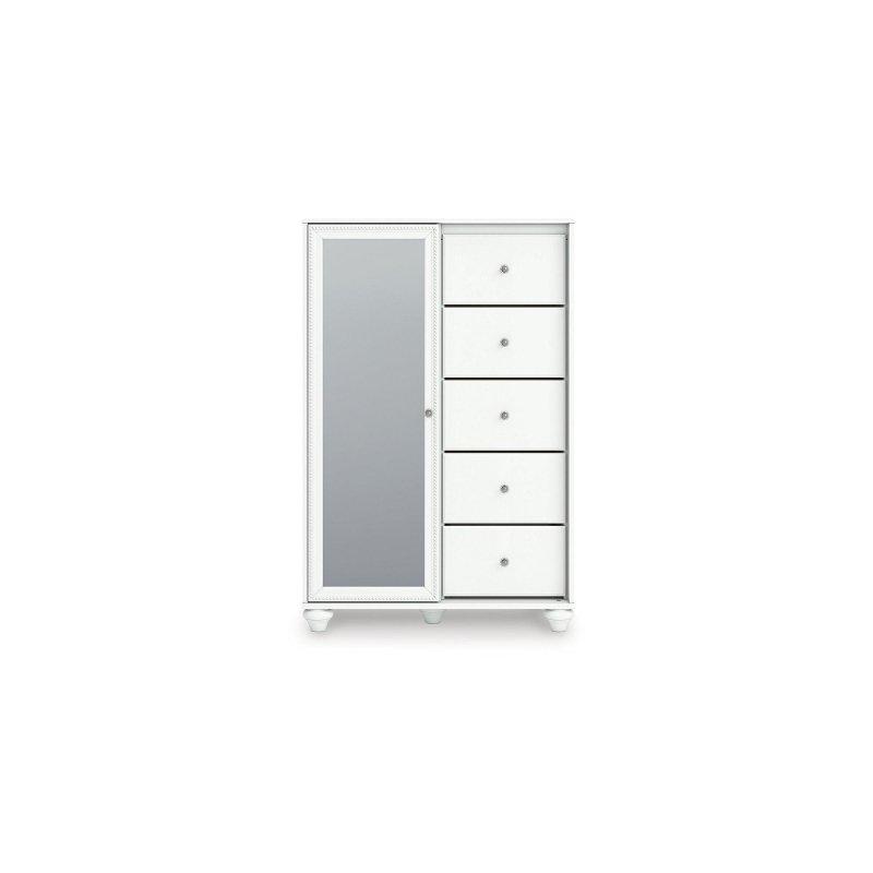 Mat Beyaz MDF Aynalı 5 Çekmeceli Kristal Kulplu Şifonyer - 94 cm - 299171