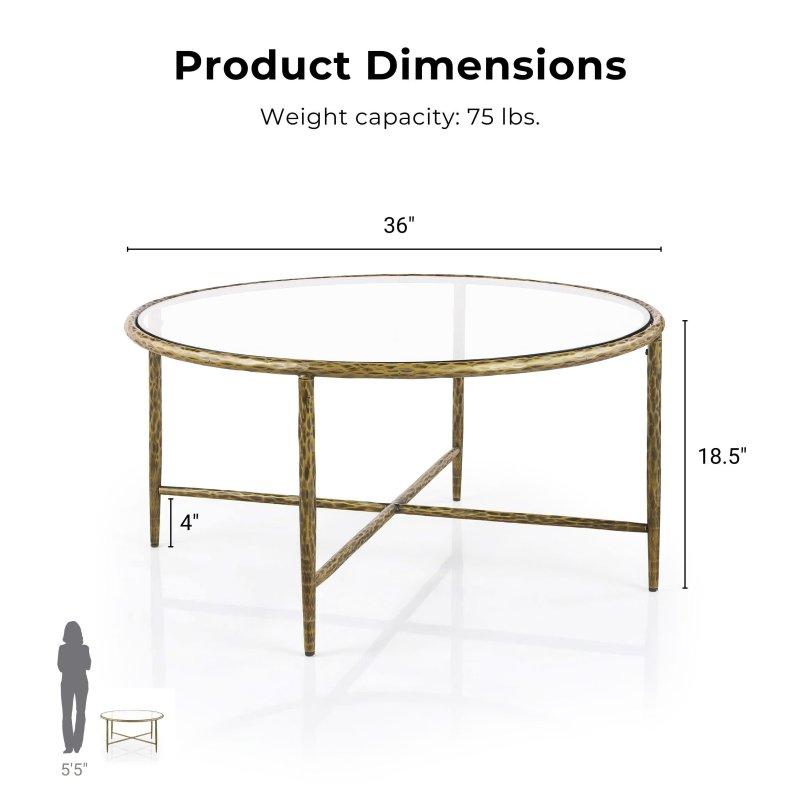 Mat Gold Dövme Metal ve Cam X Ayaklı 2li Yuvarlak Orta Sehpa Seti - 93 cm - 242731