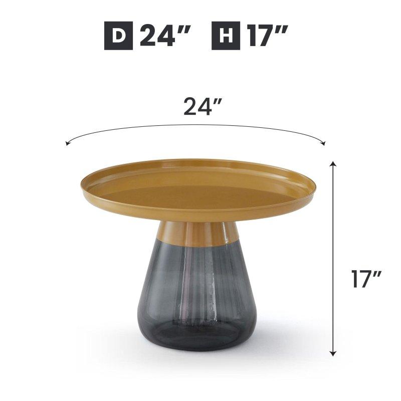 Mat Gold Paslanmaz Çelik Tepsili ve Füme Cam Ayaklı Yuvarlak Orta Sehpa - 61x44 cm - 240856