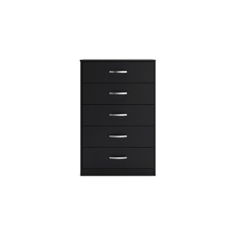 Mat Siyah Gümüş Metal Kulplu 5 Çekmeceli Ahşap Şifonyer - 116 cm - 306128
