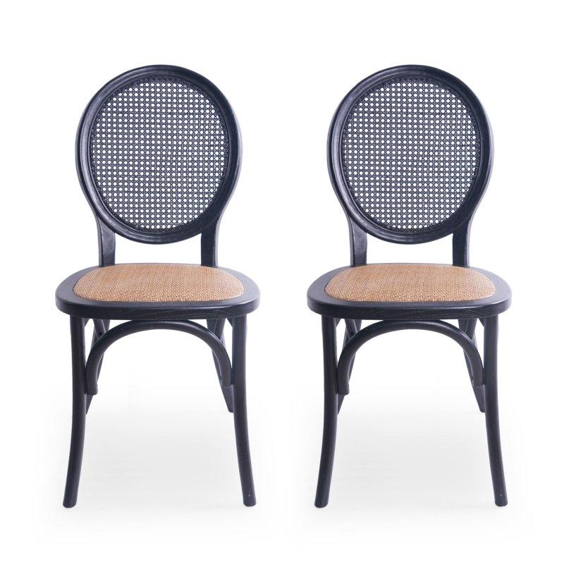 Mat Siyah Karaağaç Minderli Oval Sırtlı 2li Set Rattan Sandalye - 252779