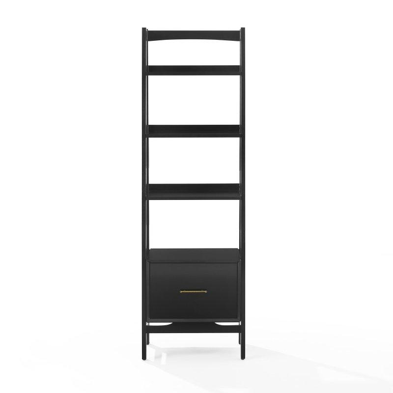 Mat Siyah Kauçuk Ağacı ve MDF Dosya Çekmeceli Etejer Kitaplık - 57x179x39 cm - 318154