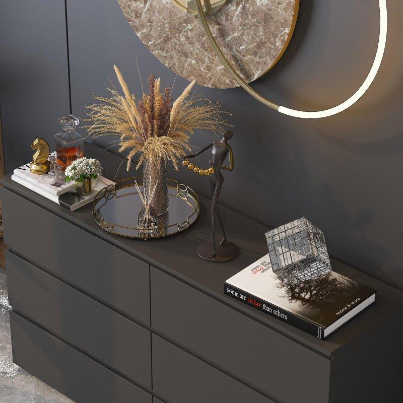Mat Siyah MDF 6 Çekmeceli Geniş Şifonyer - 150x83x40 cm - 295983