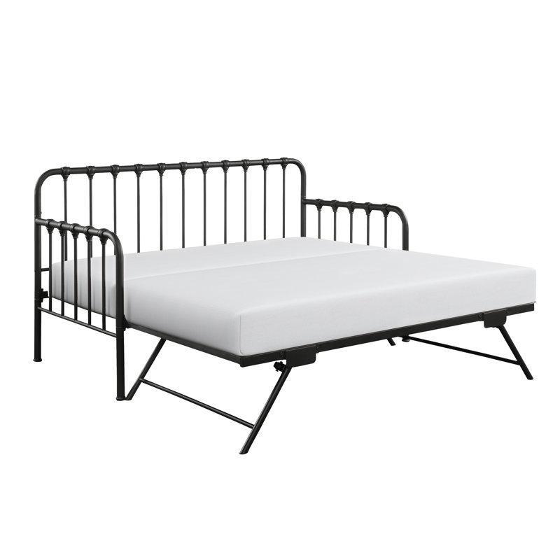 Mat Siyah Metal Açılır Kavisli Kollu Yavru Yataklı Karyola - 200x106 cm - 328414