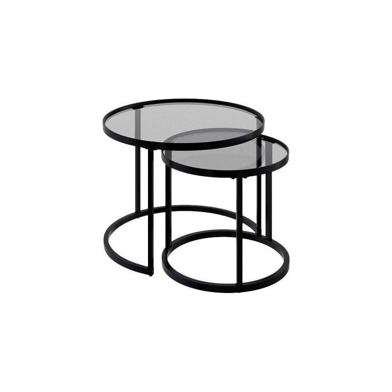 Mat Siyah Metal ve Cam 2li Zigon Yuvarlak Orta Sehpa - 61x45 cm - 240553