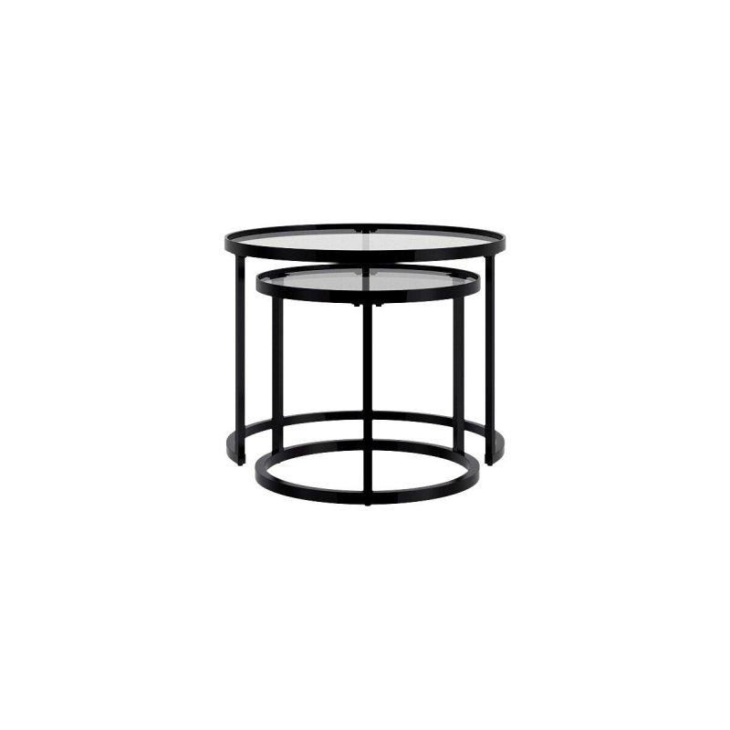 Mat Siyah Metal ve Cam 2li Zigon Yuvarlak Orta Sehpa - 61x45 cm - 240553