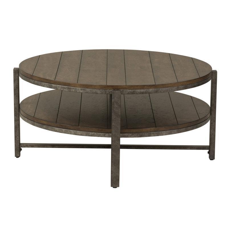 Maun Ahşap ve Kalay Çelik Raflı Çapraz Ayaklı Yuvarlak Orta Sehpa - 97 cm - 244784