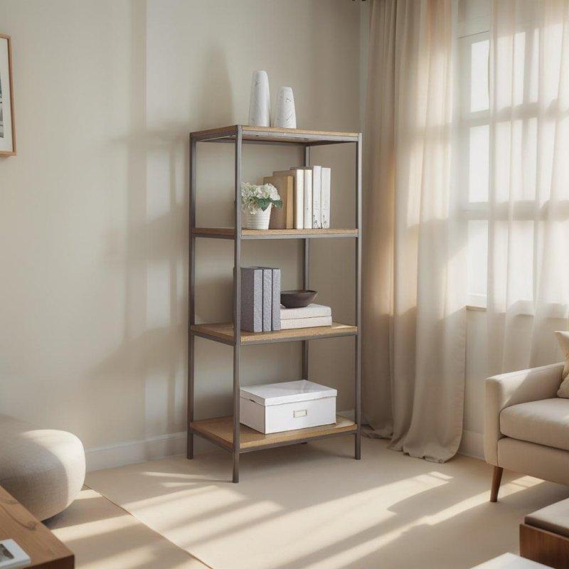 Maun Rengi Sunta 4 Raflı Rustik Endüstriyel Kitaplık - 60x139x44 cm - 315021