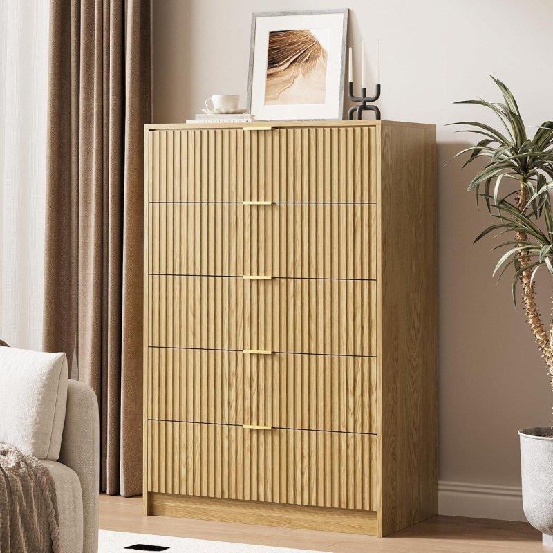 Mavi Ahşap Gold Kulplu 5 Çekmeceli Şifonyer - 80 cm - 299203