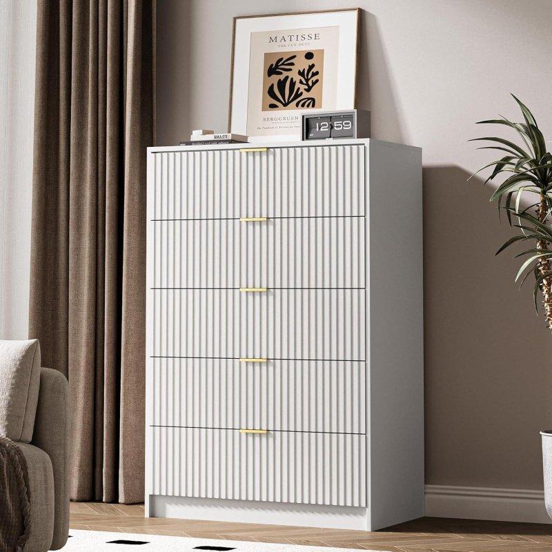 Mavi Ahşap Gold Kulplu 5 Çekmeceli Şifonyer - 80 cm - 299203