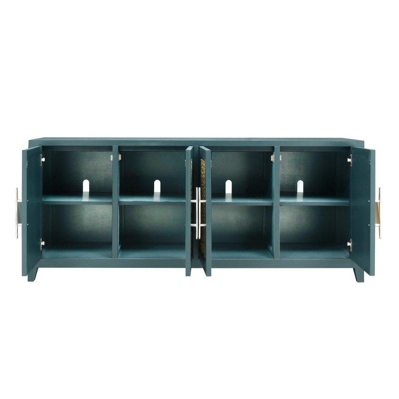 Mavi Ahşap Hasır Detaylı 4 Kapaklı Kitaplık - 183x77x46 cm - 319446