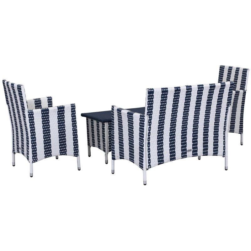 Mavi Beyaz Rattan Minderli 4 Kişilik Bahçe Takımı - 273487