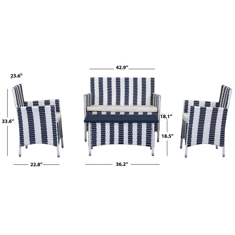 Mavi Beyaz Rattan Minderli 4 Kişilik Bahçe Takımı - 273487