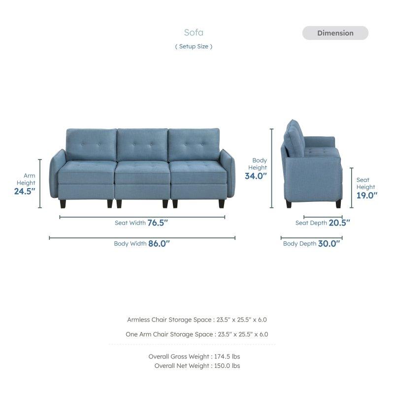 Mavi Dokulu Kumaş Saklama Alanlı Düğme Detaylı Modüler Bohem Koltuk - 219 cm - 282101 Mavi Dokulu Kumaş Saklama Alanlı Düğme Detaylı Modüler Bohem Koltuk - 219 cm - 282101